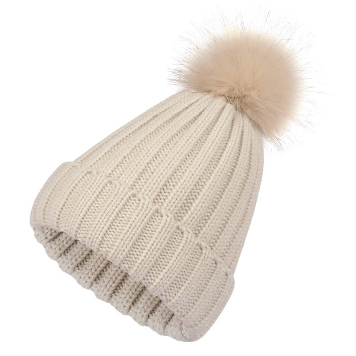 ACCITY FLUFFY BALL SIMPLE BASIC KNIT BEANIE_CWAH331: Black / (OS) 1